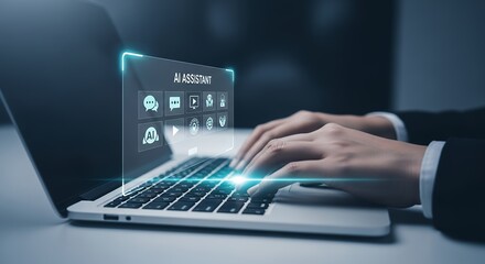 Using an AI Assistant on a Laptop  Technology Artificial Intelligence Digital Assistance Automation Productivity Tools and Modern Computing Solutions
