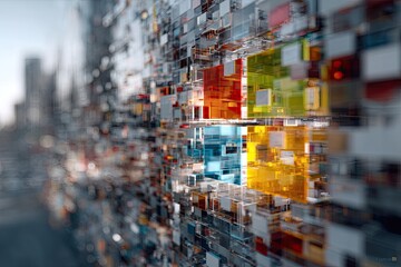 Fototapeta premium Abstract cityscape of colorful, translucent cubes