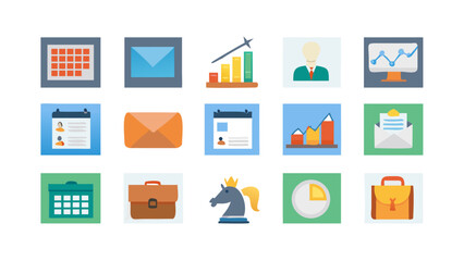 Collection of business and finance related flat design icons