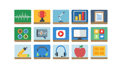 Collection of educational and digital icons for learning and communication