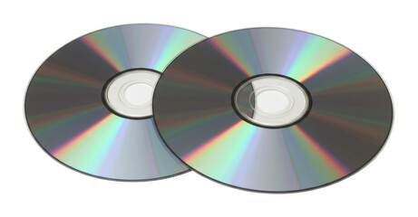 Two reflective compact discs with rainbow pattern. Cut out PNG
