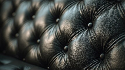 Naklejka premium Close-up of black leather upholstery with button tufting