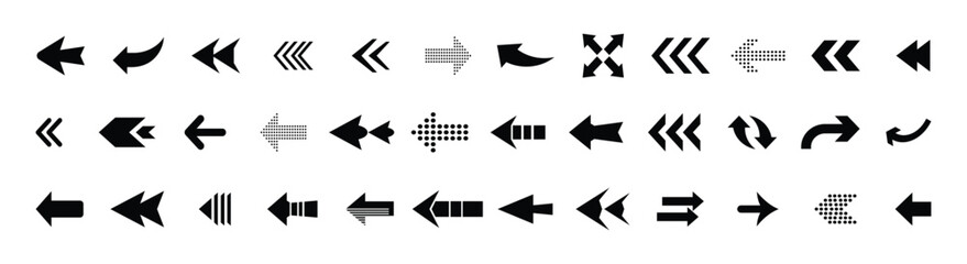 Arrow icon set. Arrow. Cursor. Black vector arrows icons. Collection different arrows sign. Modern simple arrows. Black arrow pointing to the right. Black direction pointer. Vector illustration.	