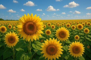 Obraz premium Vibrant sunflower field under sky