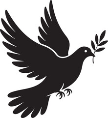 Fototapeta premium Vector illustration of a peace dove silhouette flying with an olive branch.