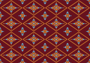 Traditional Geometric Seamless Pattern - Red & Gold Textile Design, geometric pattern