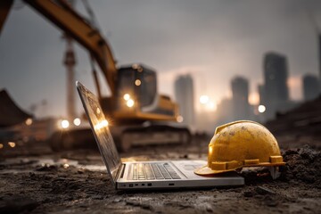 Construction industry meets innovative technology at a bustling worksite showcasing digital transformation solutions for modernization