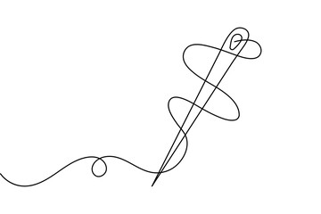 Continuous line drawing of needle and thread minimalist sewing tool outline vector illustration
