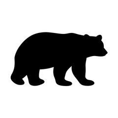 Silhouette of a bear walking on a white background in black color