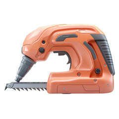 Fototapeta premium Orange power tool with saw attachment and drill bit ergonomic design isolated on transparent background