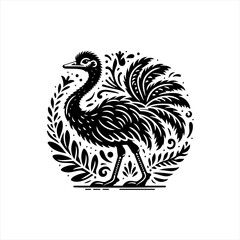 An ornate ostrich illustration