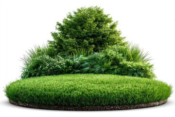 Lush green landscaping on a circular mound