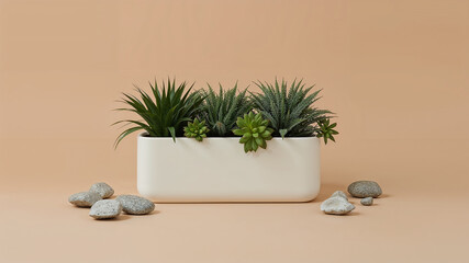 Elegant succulent arrangement in minimalist ceramic planter