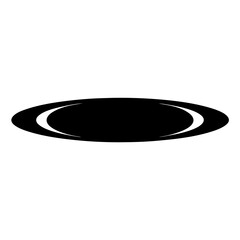 Fototapeta premium Black Hole or Portal Icon Silhouette on White, Minimalist black silhouette of a flat oval shape resembling a hole, portal, or shadow, isolated on a white background. 