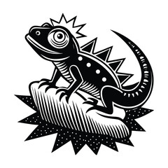 Spiky Lizard on a Rock Silhouette