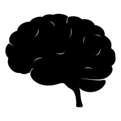 Stylized human brain illustration in black silhouette against white background