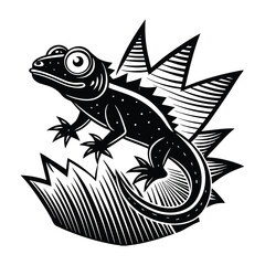 Spiky Lizard on a Rock Silhouette