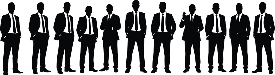 Silhouettes of businessmen in suits, corporate team, business leadership, office workers, teamwork concept, professional attire, business meeting