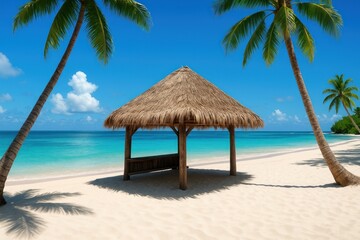 Tropical paradise with serene beach.