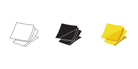 Sticky notes collection in multiple styles line art silhouette and color
