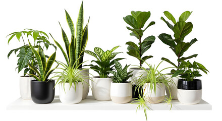 Obraz premium Collection of houseplants in pots on a shelf .ai generative, transparent background, white background. isolated on white background, png, jpeg, jpg.
