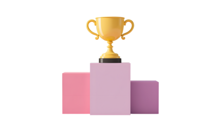 Trophy on a Podium: A golden trophy sits atop a minimalist, pastel-colored podium, a symbol of victory, achievement, and the rewards of hard work. 