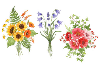 Fototapeta premium Floral bouquets isolated on transparent background