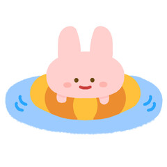 海やプールで泳ぐウサギ