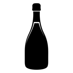 Champagne bottle icon for celebration or party themes, Black silhouette of a champagne or wine bottle, often used in party, celebration, bar, or festive event illustrations and designs.
