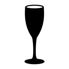 Elegant black silhouette of a champagne flute against a stark white background