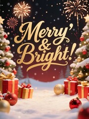 Obraz premium Merry & Bright with Fireworks and Gifts