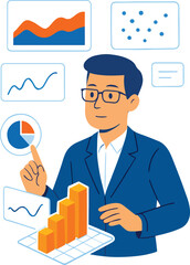 Data scientist working with multi-layered graphs Illustration