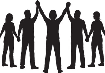 United We Stand: Silhouette of People Forming a Human Chain,Black and White Silhouette 