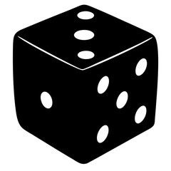A black and white isometric illustration of a single standard die