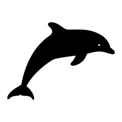 Black and white silhouette of a jumping dolphin on a white background