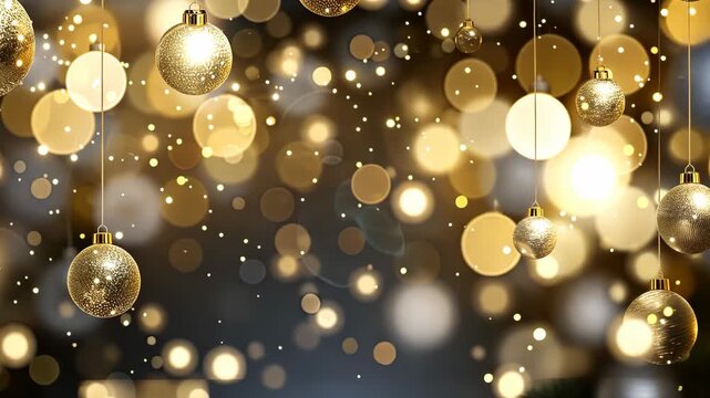 Bright, golden ornaments dangle gracefully while shimmering lights enhance the festive mood, highlighting the beauty of the holiday season