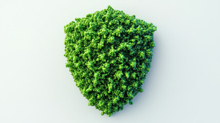 3d icon in the shape of a protecting shield made of free alpha particles, in a medical minimalistic atmosphere on white background. 3d illustration.