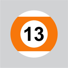 Number thirteen billiard balls. Vector image