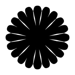 Monochromatic Black Flower Silhouette with Rounded Petals and White Background Graphic