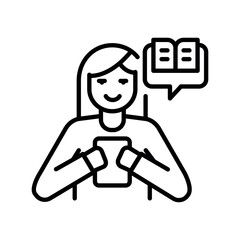 girl with ebook black line icon.
