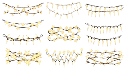 Assorted strings of christmas lights on black .ai generative, transparent background, white background. isolated on white background, png, jpeg, jpg.