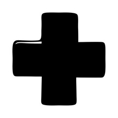 Stylized black plus sign with rounded edges against a white background