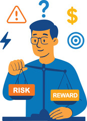 Person with scale comparing risk vs reward Illustration