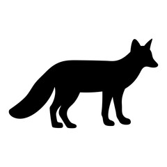 Sleek Black Fox Silhouette Standing Calmly Against a White Background Depiction