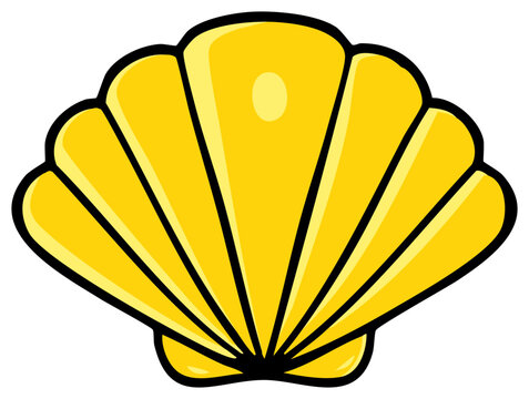 Vibrant yellow scallop seashell simple vector illustration representing ocean and beach themes