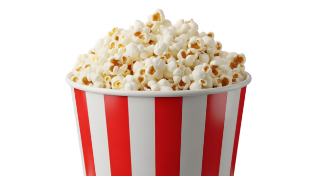A bucket of popcorn with red and white stripes    .ai generative, transparent background, white background. isolated on white background, png, jpeg, jpg.