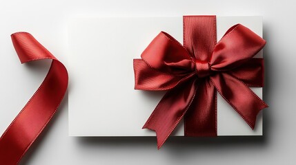 White Gift Box with Large Red Satin Bow and Ribbon for Gifting Occasions 
