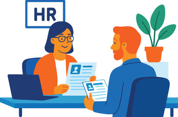 HR conducting job interview in bright office Illustration