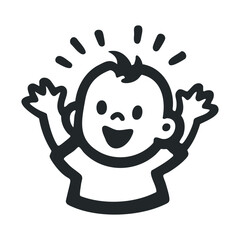 Obraz premium Joyful child cartoon icon with raised hands