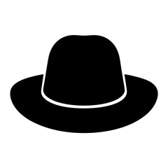 Black Fedora Hat with White Band on White Background Simple Icon
